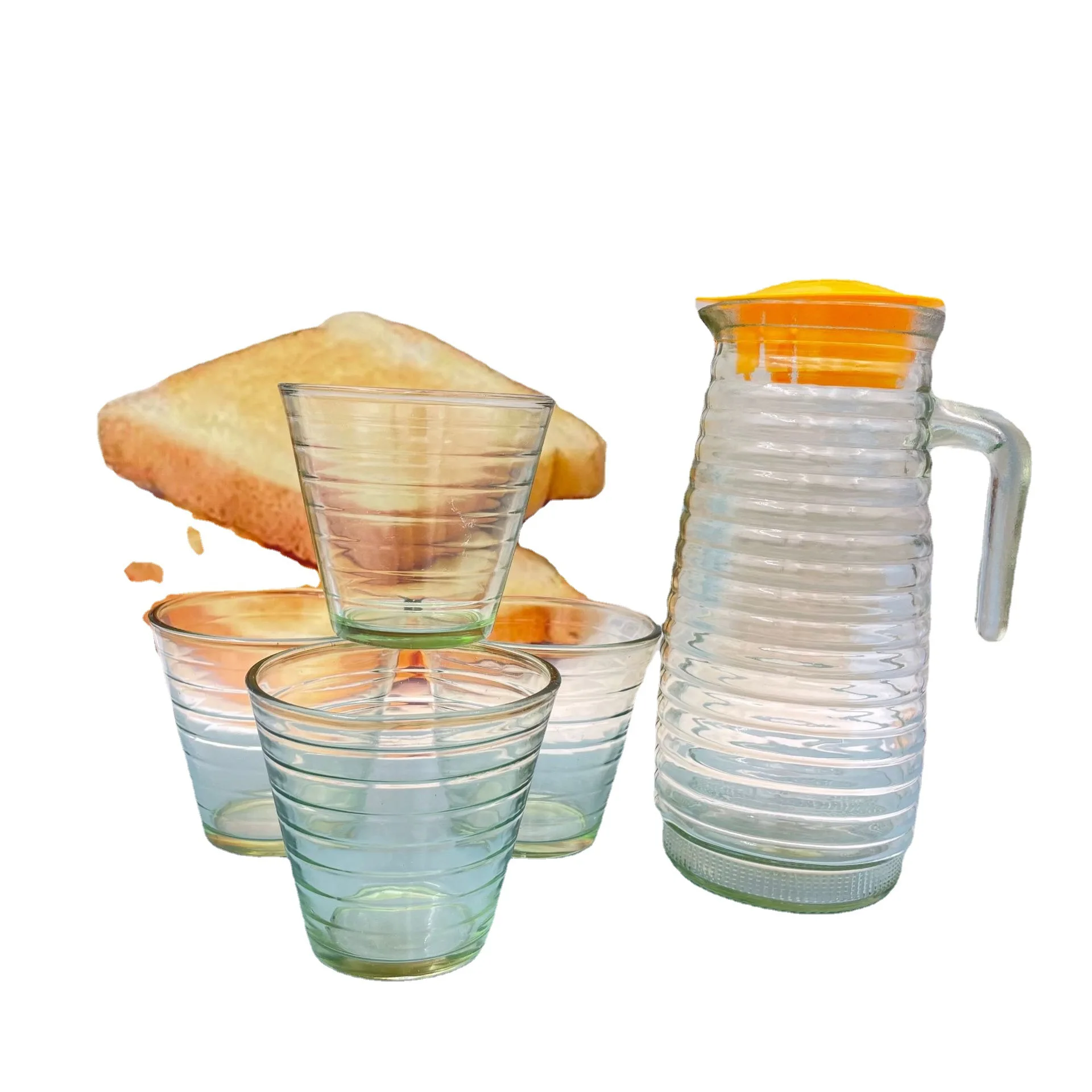5pcs glass water pitcher and cups set with stripes glassware glass jug set water juice dispenser beer mug