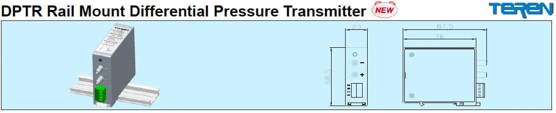 DPTR rail mount l differential pressure DP transmitter for standard 35mm DIN rail mount