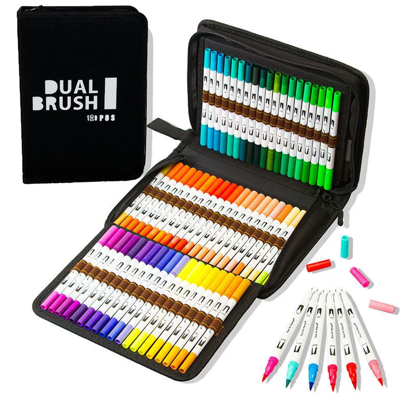 Colour Mmarker Set Wholesale multicoloured Watercolor Soft Tip Fine Liner Dual Tip Brush Pens Set Non-Toxic 168 Color Markers