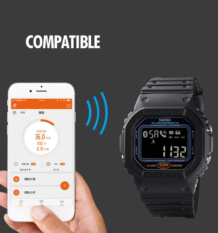 Luxury Digital Watch Men Waterproof Clock relogio masculino oem odm watches plastic case watch relojes inteligentes 1629 skmei