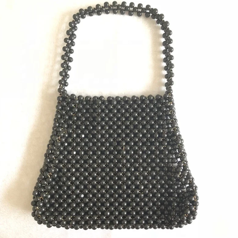 Black Color wood bead shoulder bag handbag new designer street wear collection style