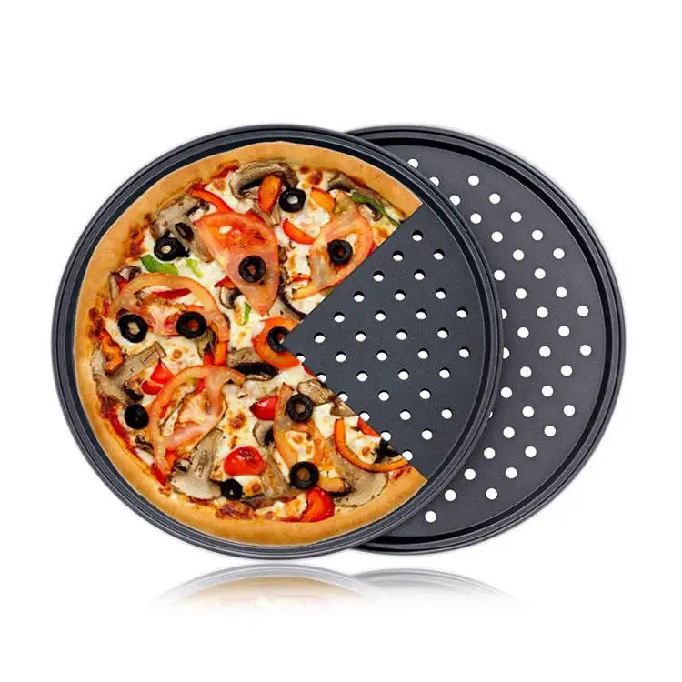 Hot Selling Carbon Steel Perforated Non-Stick Pie Tray Tool Crispy 12inch Round Pizza tray for Home Kitchen bakeware Pizza Pan