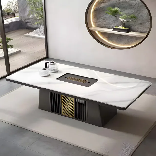 Italian light luxury slate tea table and chair combination office home balcony kung fu tea table and kettle integrated