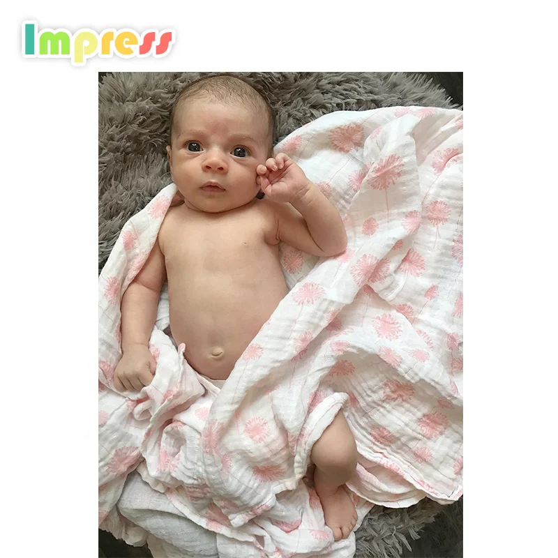 Wholesale 100% organic cotton bamboo muslin swaddle blanket