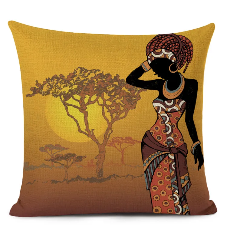 Fashion African Black Working Women Home Art Decoration Sofa Throw Pillow Case Cotton Linen Cushion Cover 45x45cm