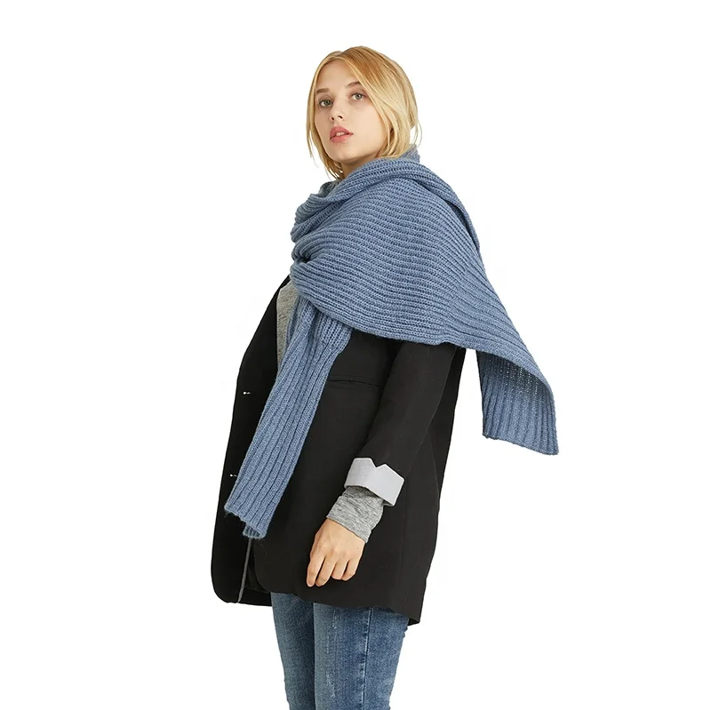
2019 Hot Selling 100% Acrylic Winter Scarf Solid Colour Long Size Ladies Knitted Scarf 