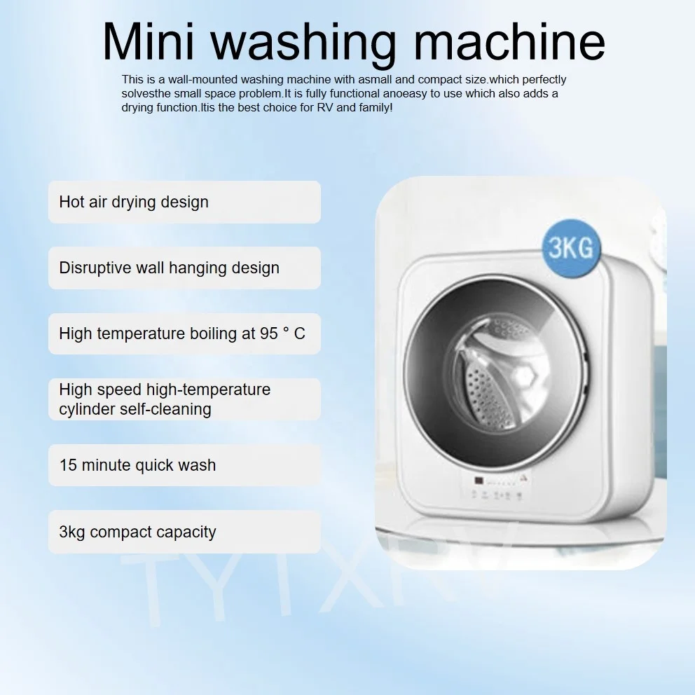 TYTXRV 3kg 220V RV Accessories Motorhome Wall mounted Washing Machine Mini Automatic Front Mounted Washing Machine