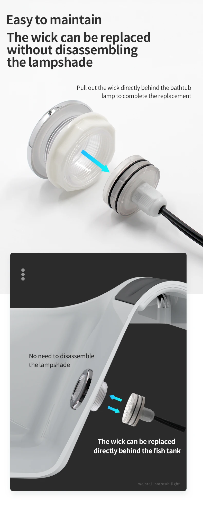 waterproof underwater ABS RGB frost plastic LED  hottub lamp Spa whirlpool light bathtub lights foot basin tub lamp