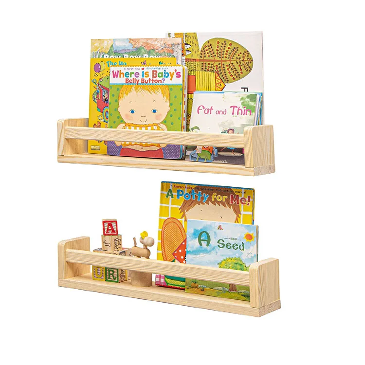 Nursery Book Shelves  Rustic Natural Solid Wood wall Floating Bookshelf for Kids