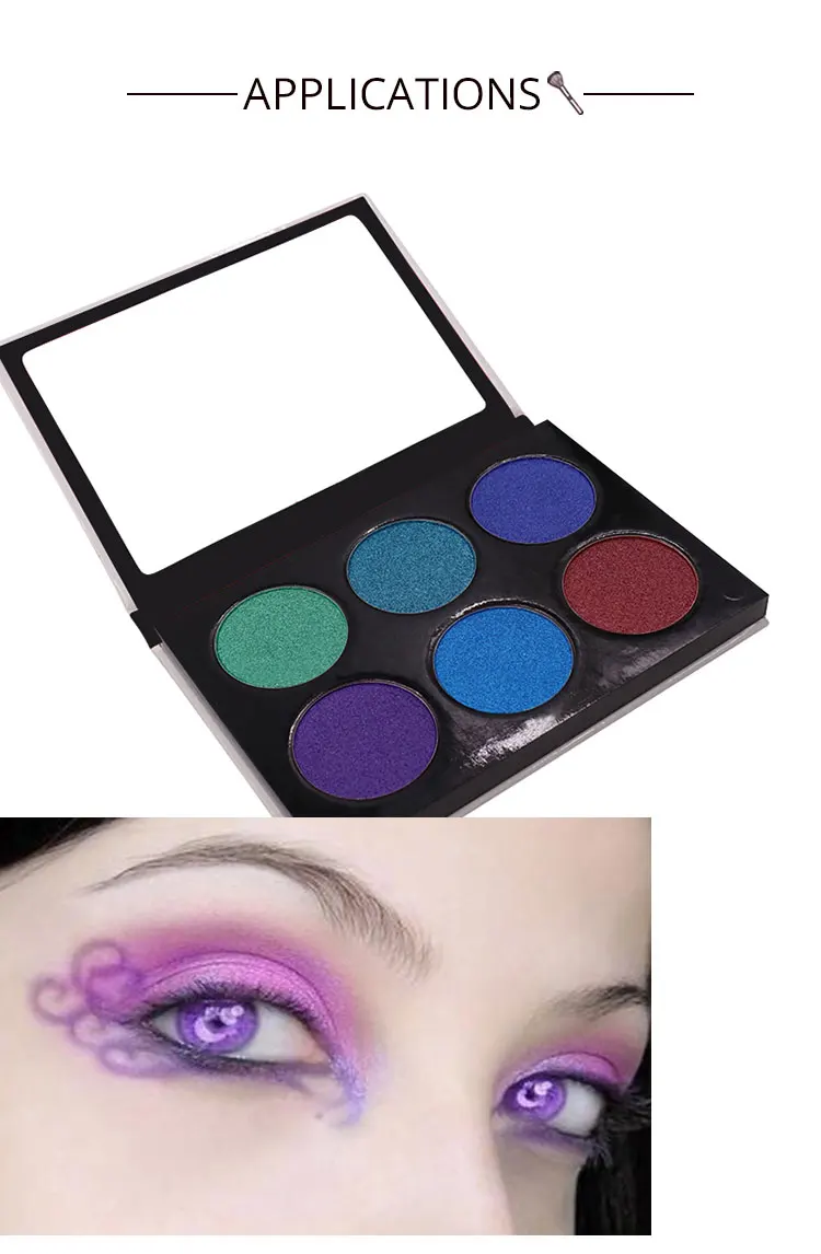 Custom 6 Color Shimmer Make Up Creamy Eye Shadow Purple Blue Green Pressed Eyeshadow Palette For Brown Eye