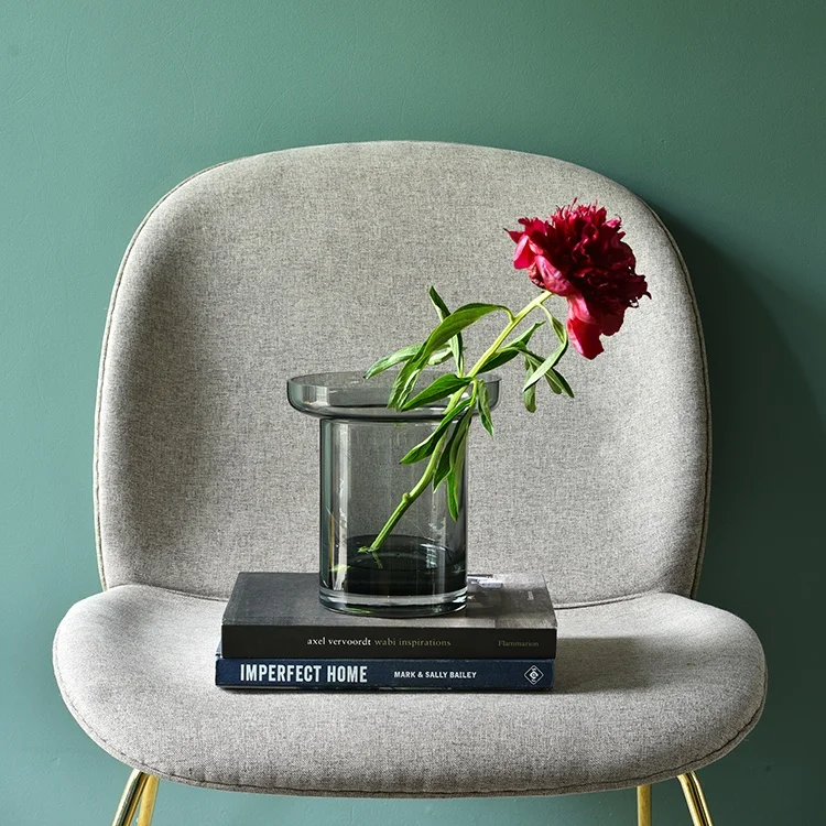 Bixuan Vases Grey Glass Flower Arrangement Vase Unique Wide Mouth Design Cylinder Tube Shape Table Decor Centerpiece Vases