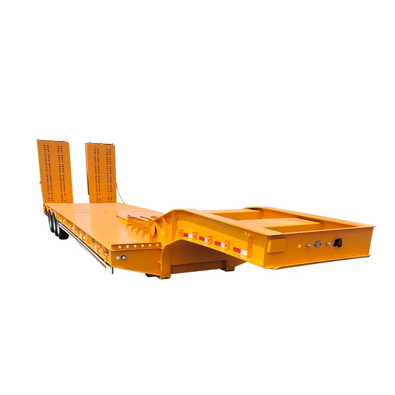 Factory PriceHeavy Duty Lowboy Lowbed Trailer Transport Heavy Machine Low Bed Truck Semi Trailer With Mechanical Ladder