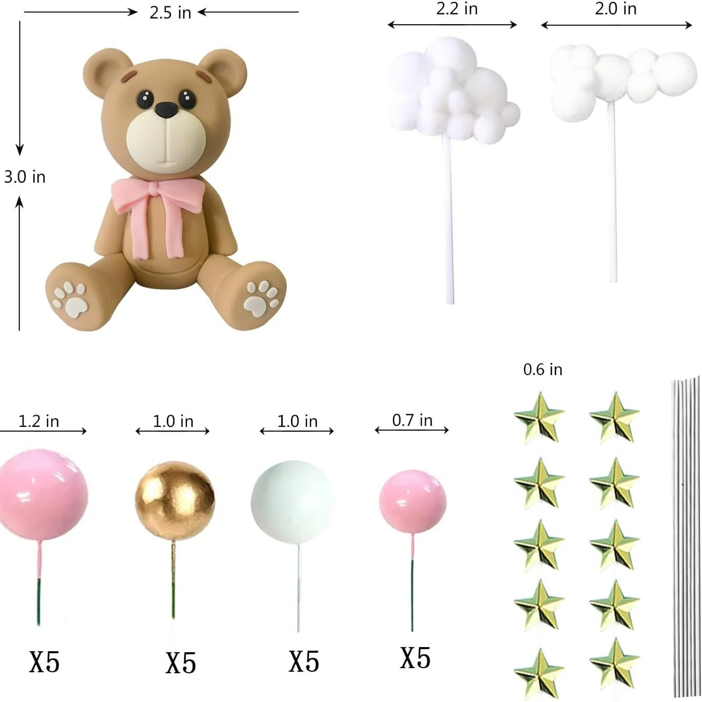 Bear Ball Cake Decoration Star Cloud Cake topper Card Boys and Girls Baby Shower Birthday Party Decoration