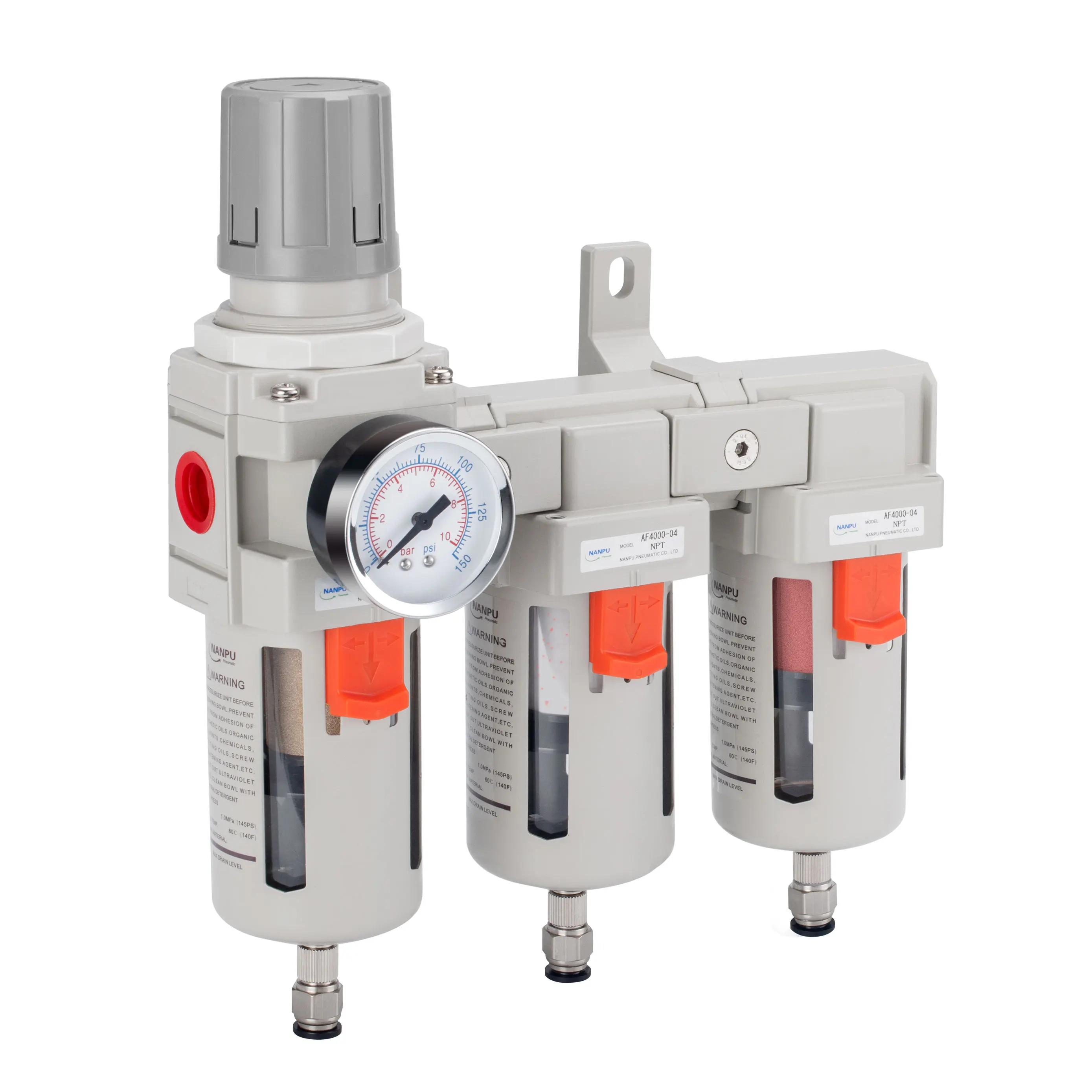 NANPU Three Stage Air Treatment Unit - 5 ,0.5-0.01 Micron Coalescing Particulate Filter, Air Pressure Filter Regulator