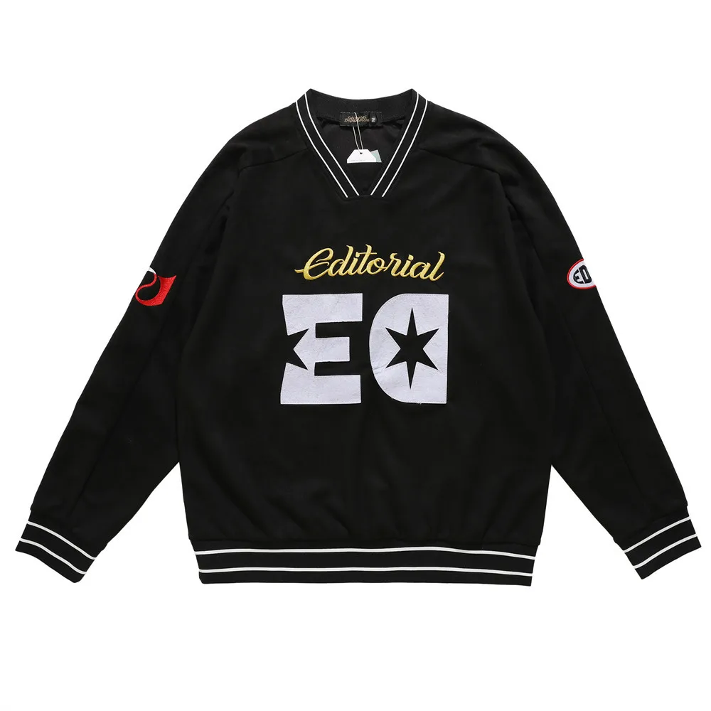 Oem Sportswear Letter Patch V-Neck Long-Sleeved Tshirts Custom Logo Sports Casual T-Shirts Embroidery Cotton Bottoming Shirts