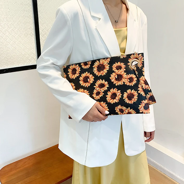 Fashion Animal Print Wristlet Handbag High Quality Evening Cosmetic Purse Leopard And Cow Sunflower Aztec Print Envelope Clutch