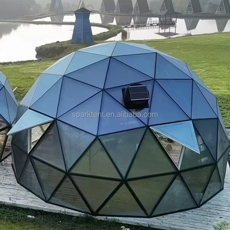 Glamping Glass Dome House Outdoor Hotel with Heater and Solar Fan