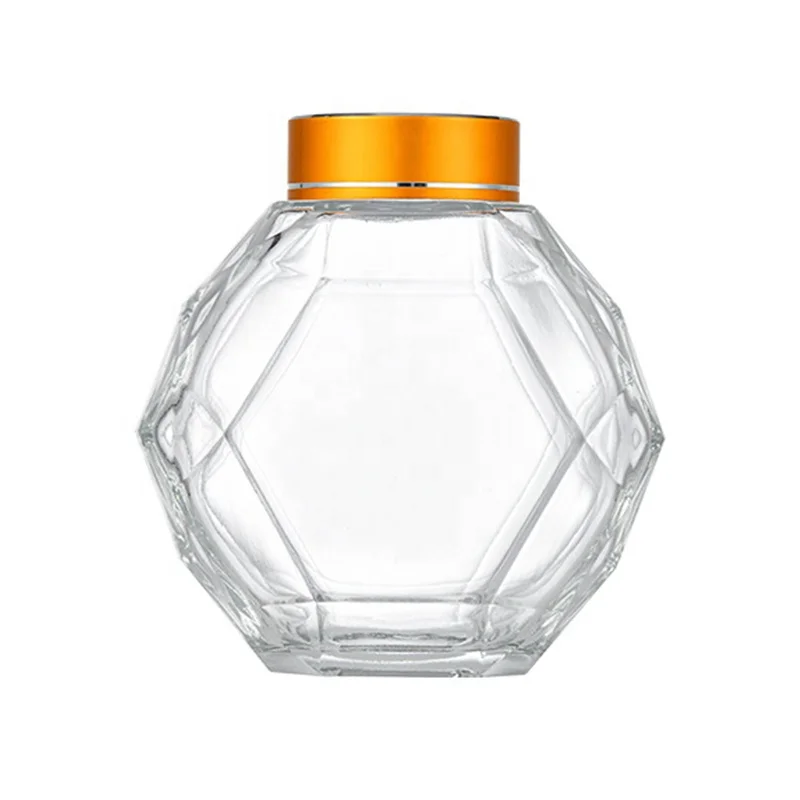 
Diamond shaped large honey jar 220ml 380ml for family honey glass bottle 