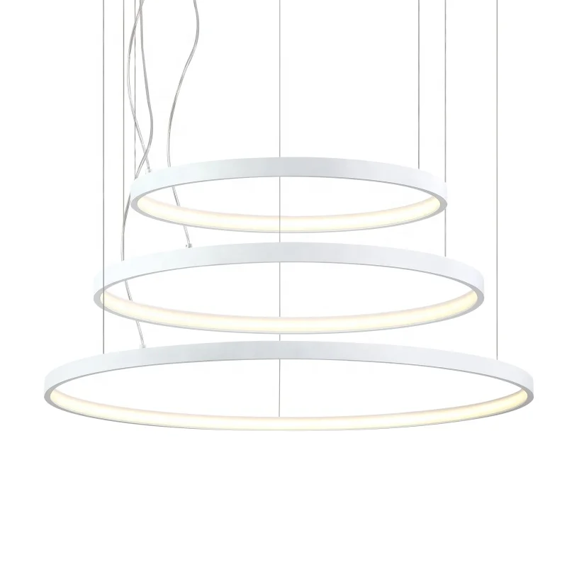 Aluminum Body acrylic diffuser White painted Modern 3 circle rings LED Chandelier pendant light