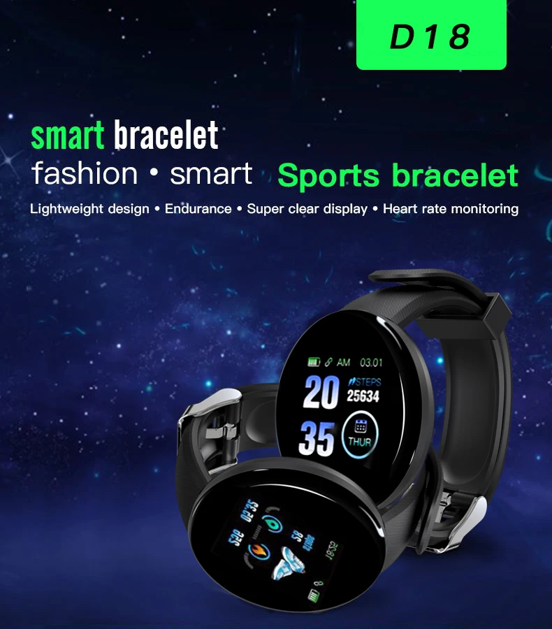 Latest D18 Smart Watch 2021 Sport Bracelet Wristband Waterproof  Low Price Cheap M3 Smart Watch Heart Rate Monitor