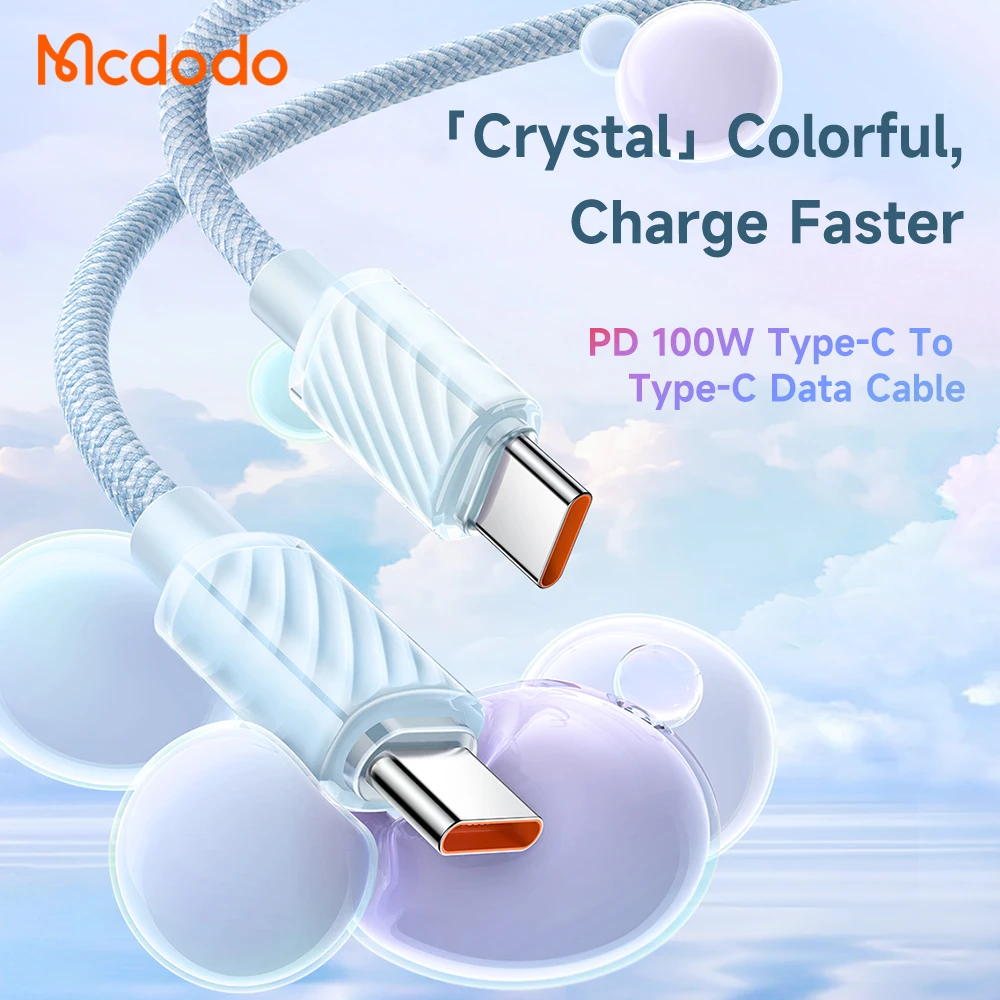 Mcdodo Transparent Colorful Laptop Cable PD 100W E-Mark Nylon Braid 1.2m 2m Type C to Type C Cable for Macbook Laptop Samsung