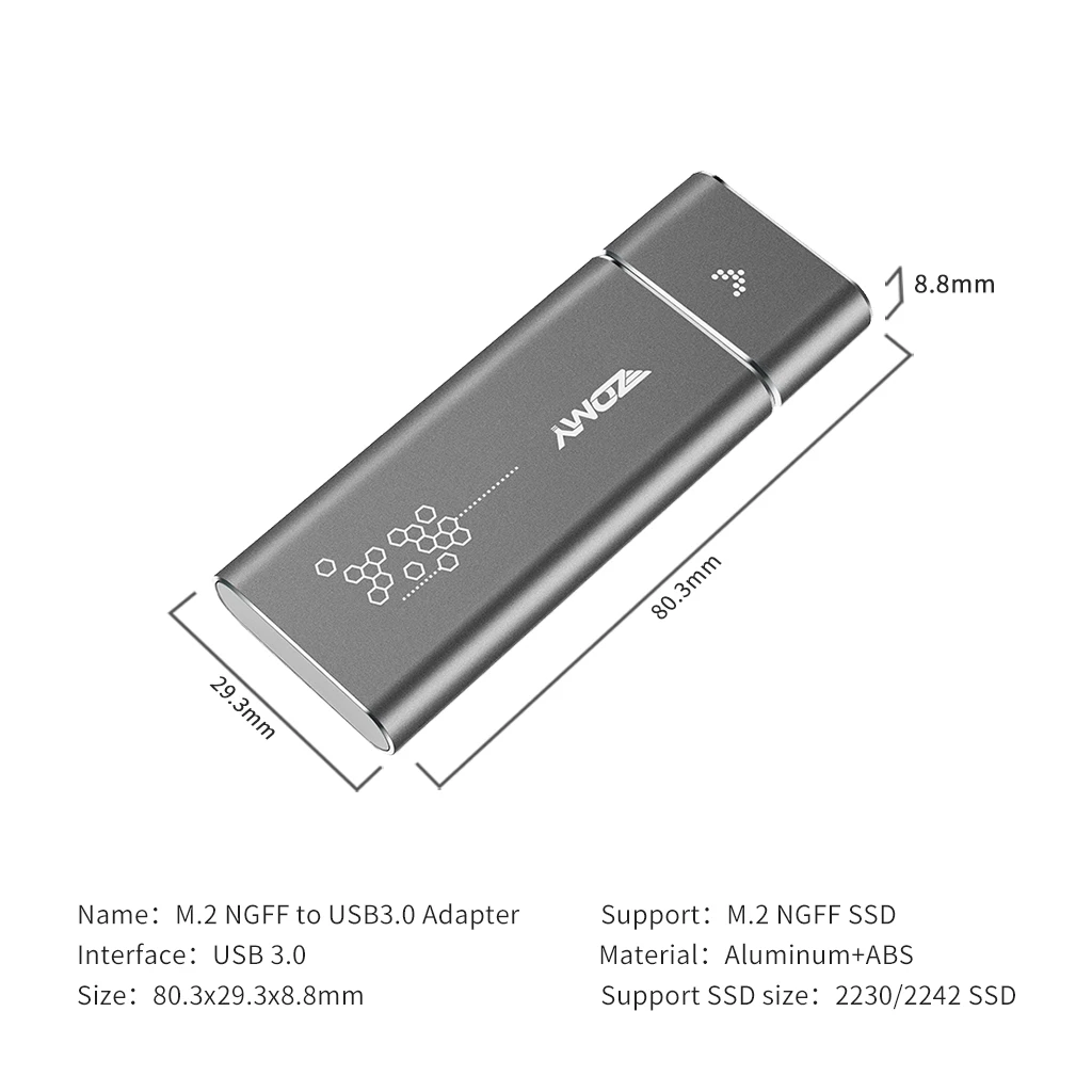 
M.2 ngff SSD Case M2 SATA to USB 3.0 Mini Adapter Aluminum 5Gbps B-Key Hard Drive Enclosure Portable External Case for 2230 2242 