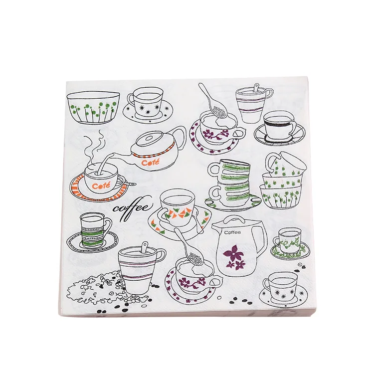 
2021 Wholesale Coffee Cup Decorative Restaurant Teapot Print Paper Napkins 