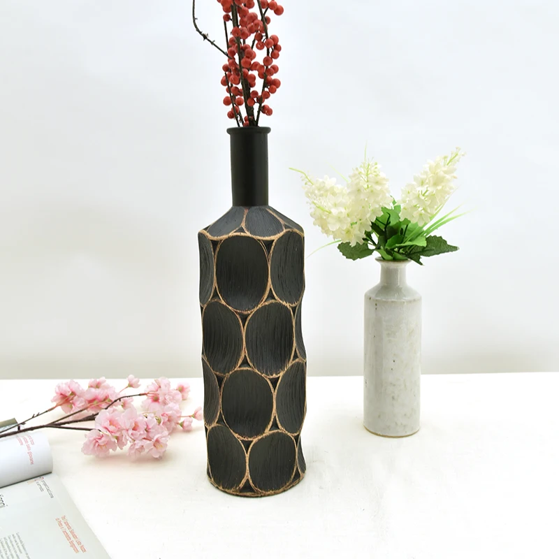 Custom China Cheap 3d Modern Decorative Vases Home Tall Black Luxury Polyresin Vase