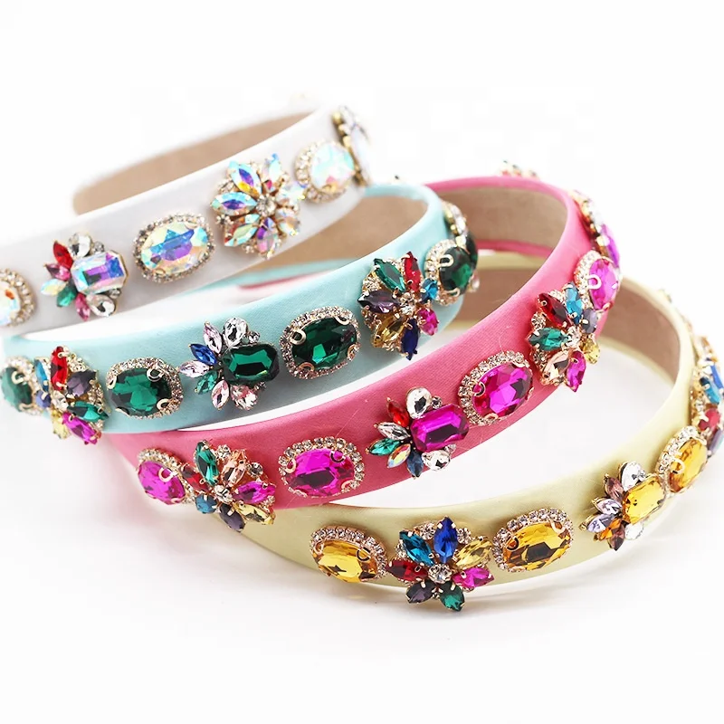 Genya New Women Handmade Flower Diamond Baroque Headband Luxury Bling Full Colorful Rhinestone Headband