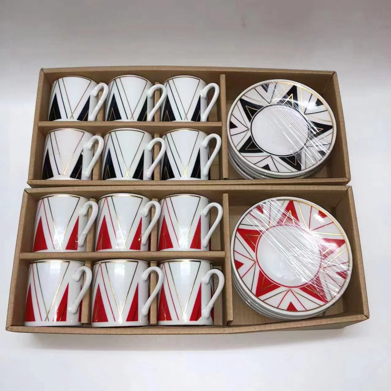 Оптовая Продажа 80 мл Роскошная чайная чашка керамическая белая Золотая с узором кофейная молочная фарфоровая и блюдце набор эспрессо