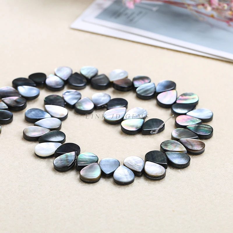 JD Wholesale Natural Mother of Pearl Shell Beads Natural Black Lip Shell Oval Leaf Shape Beads For Jewelry Making