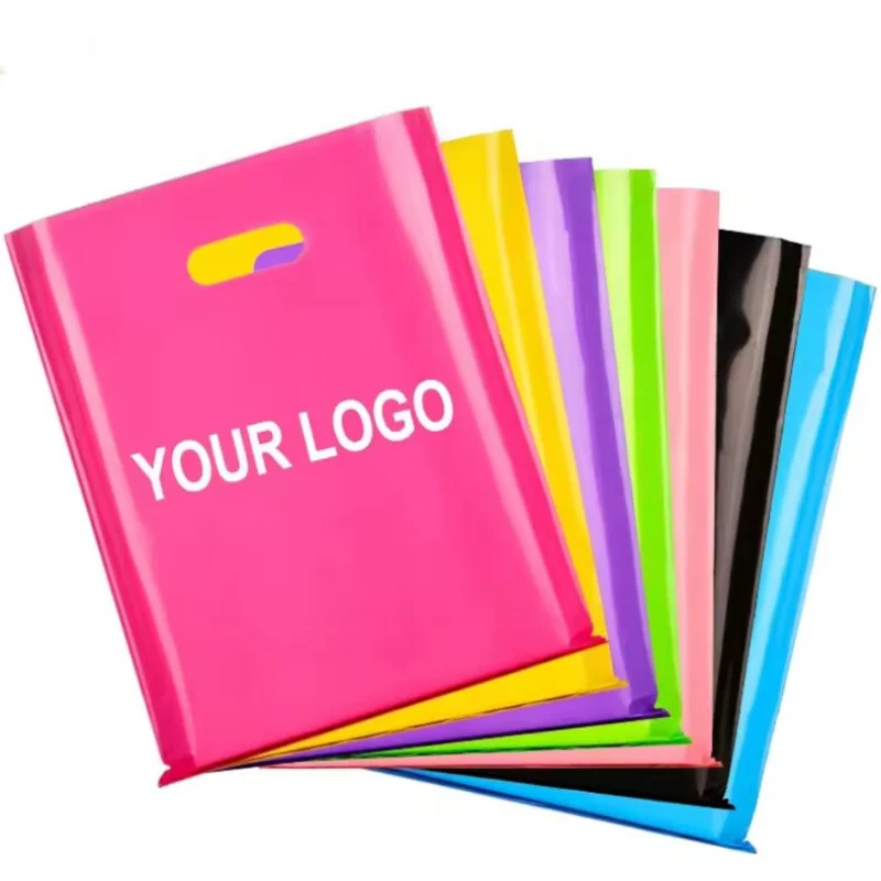 Eco Friendly Die Cut Pe Plastic Handle Shopping Bags Packaging With Logo For Boutique
