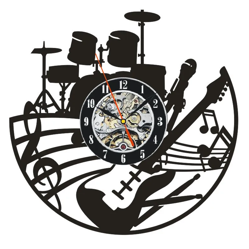 3D Drum Kit Vinyl Wall-Clock Creative Hollow Design Music Cool Reloj de pared Bedroom Home Decor Nightclub Unique for Boy Gift