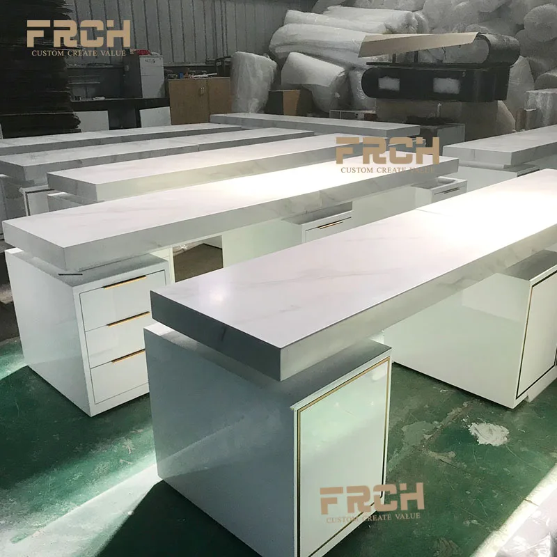 Custom Wood Nail Bar Gel Nail Polish & Powder Cosmetic Shelf Cabinet Display Floor Stand Rack