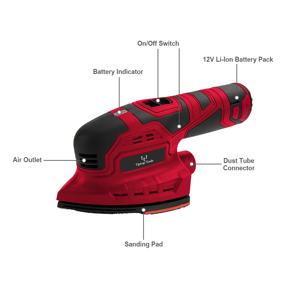 Hot Sale 12v Li-ion Battery Power Rechargeable Cordless Electric Delta Mouse Detail Wood Sander With Dust Bag