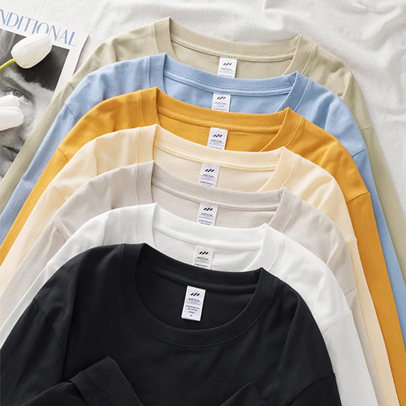 High Quality Custom Logo Printed long Sleeve t-shirt 100% cotton tshirt men double layer long sleeve t-shirt