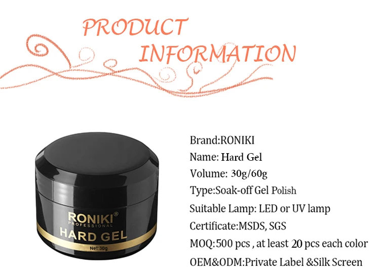 RONIKI Private Label Customized Jelly Hard Gel Polish Construction UV Gel Nail Extension Gel