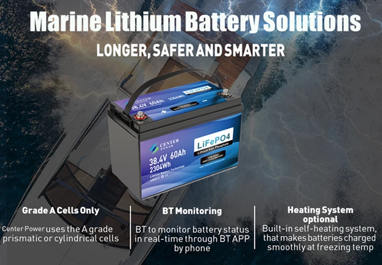 Center Power Trolling Motor Marine Application Fishing Boat Reel 12V 24V 36V 60Ah Marine Deep Cycle Batteries