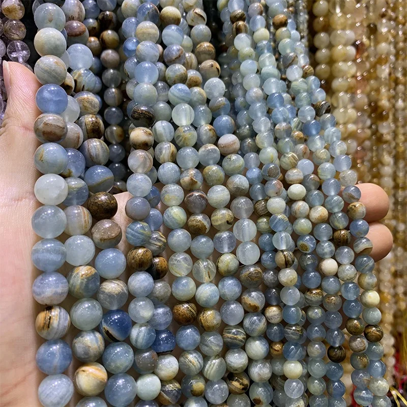 XSJ 6/8/10mm calcite beads heailing crystal gemstone Lemurian Aquatine Calcite Blue Onyx natural stone blue calcite beads