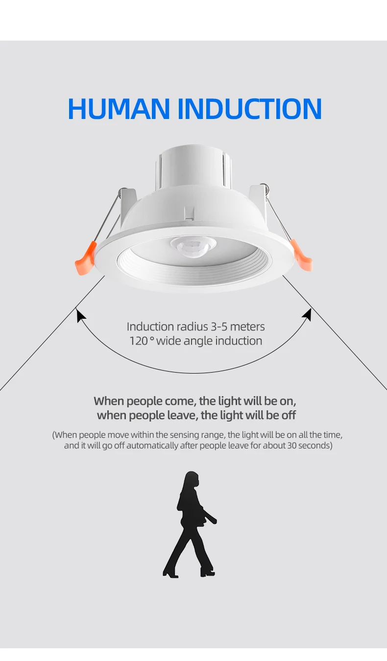 High Quality Indoor Night Motion Radar Sensor Down Light Human Body Infrared Induction Down Lights