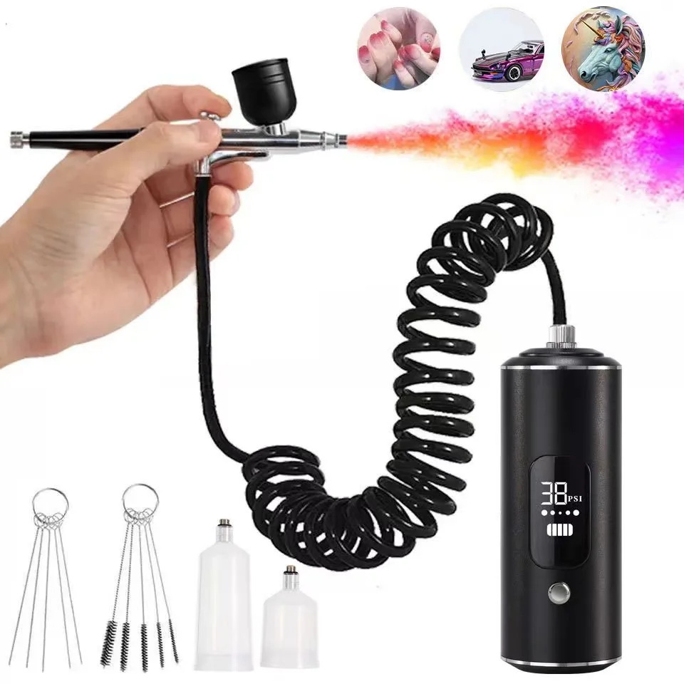 2024 36PSI Cordless Airbrush Handheld Spray Diy Nail Paint Gun Portable Wireless Airbrush Compressor Kit For Cake Decoration
