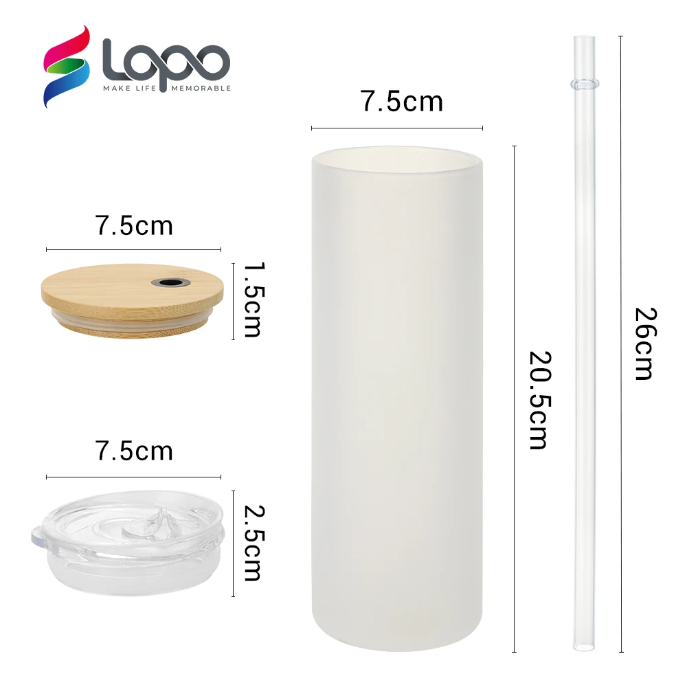 Сублимационная пустая матовая стеклянная кружка с бамбуковой крышкой 25 унций