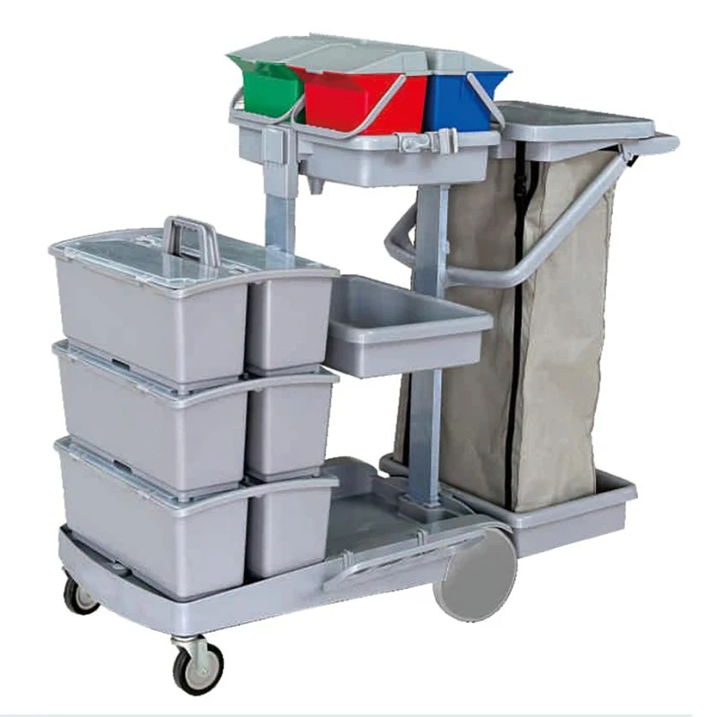 Wholesale Hand Push Hospital Hotel Commercial Janitorial Cleaning Mobile Cart Trolley Cart Manufacturer with Wheels