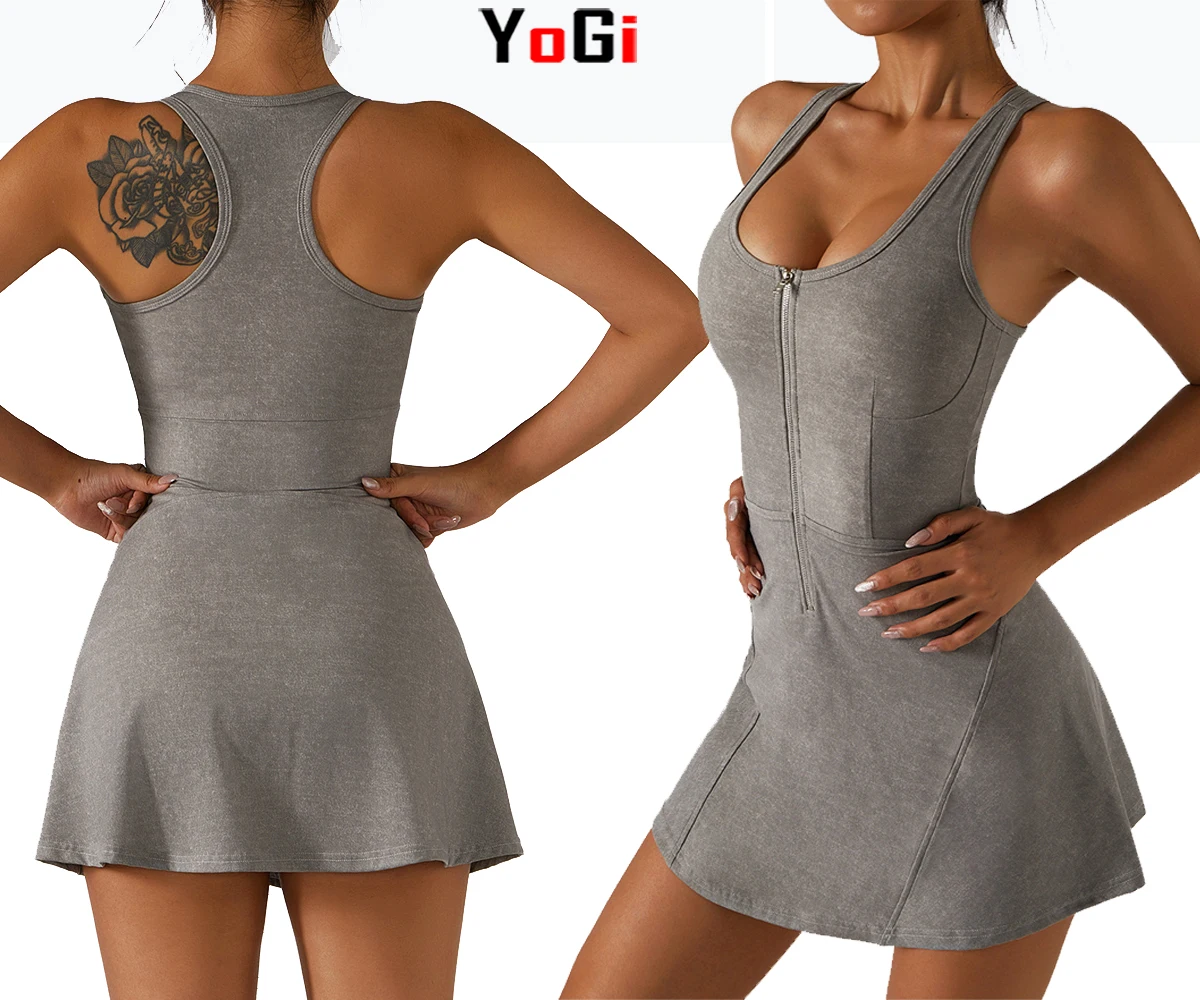 High Quality Women Girls One Piece Zip Sportswear Beach Exercise Golf Workout Jumpsuit Yoga Tennis Dresses With Shorts With Bras