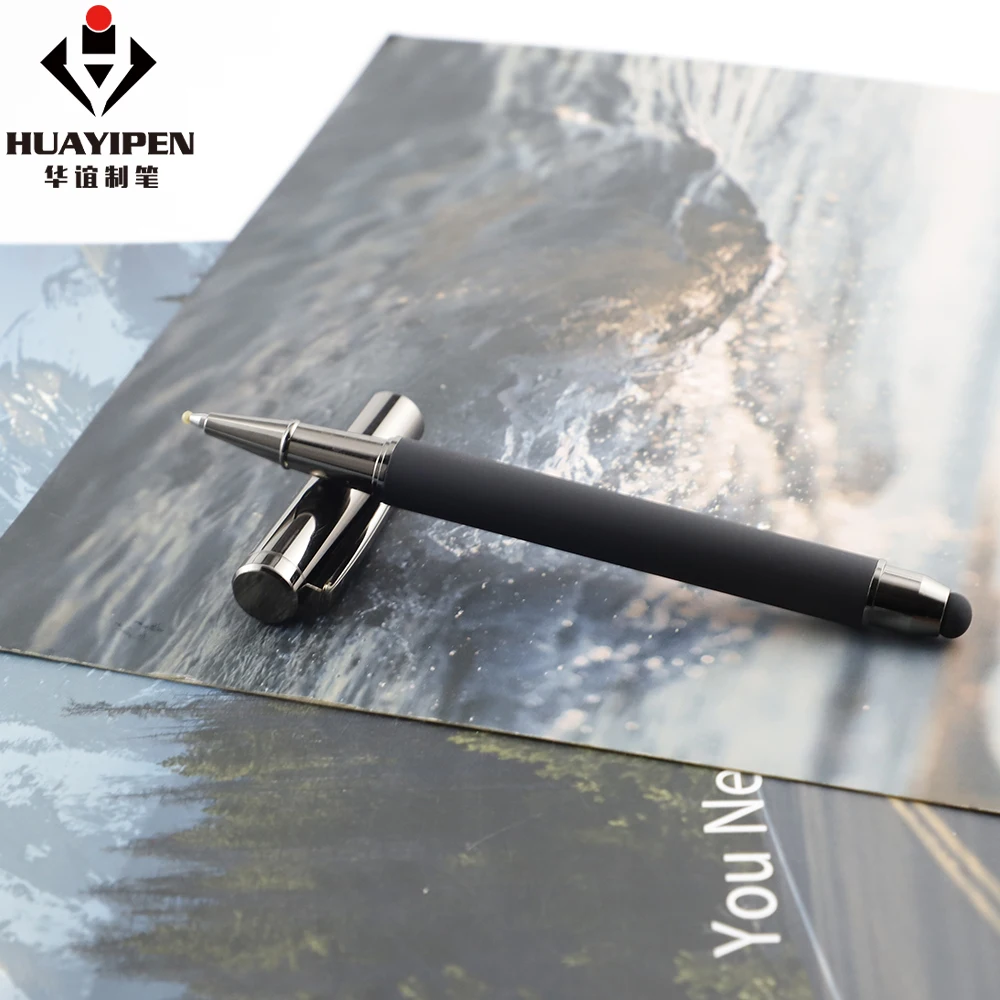 New Arrival Metal Rubber Soft Touch Roller Pen with Stylus Bottom Promotional 2 in 1 Multi-function Pen for Business Office