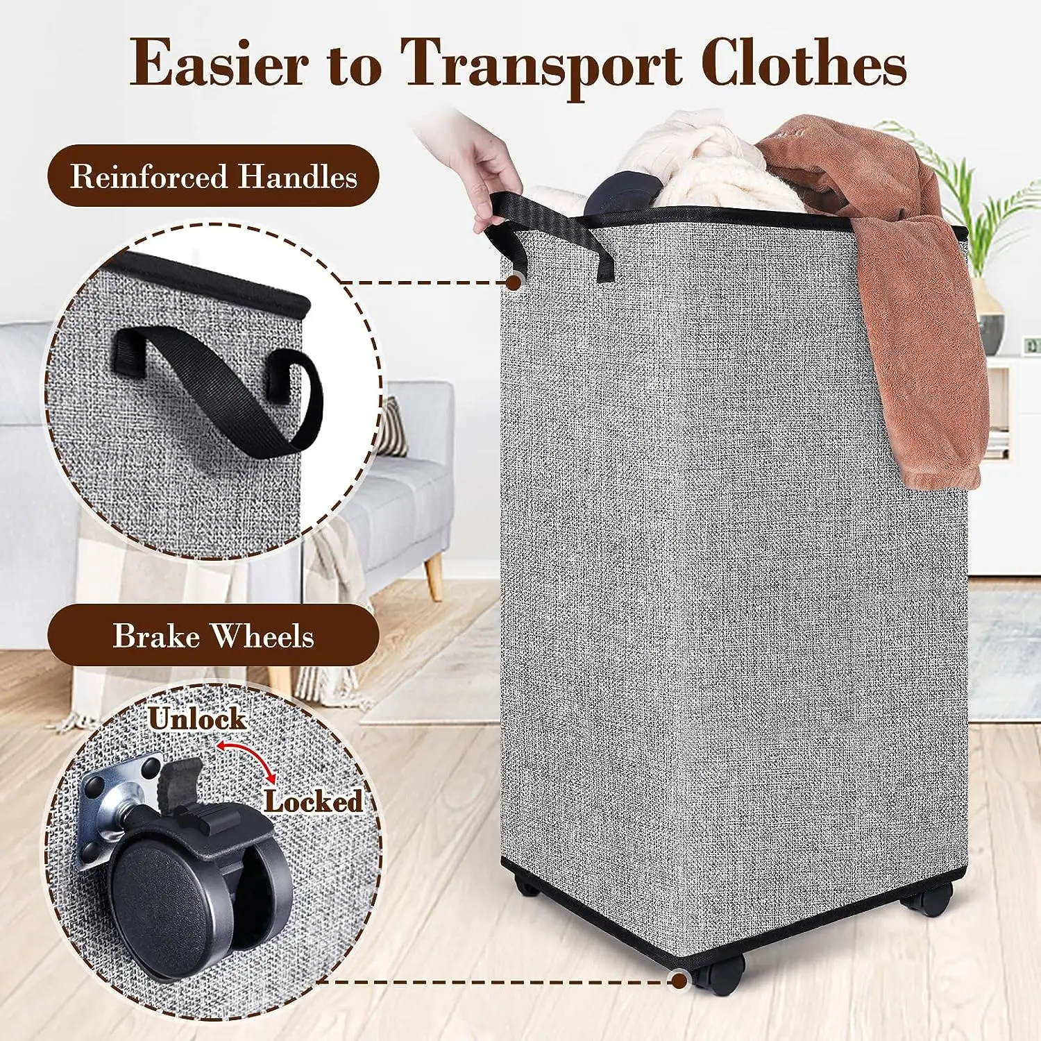 KUYUE Large Rolling Folding Laundry Hamper, Laundry Hamper With Wheels And Handle