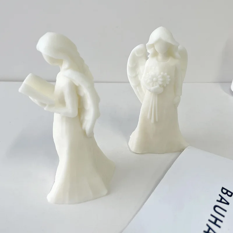 3d Bouquet Heart With Wings Angel Soap Gypsum Plaster Resin Silicone Candle Mold Diy Blessed Art Ornaments For Home Decoration