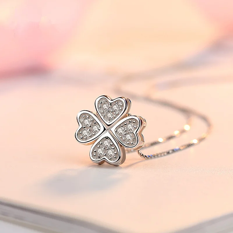Nabest Good Lucky Fine Jewelry Chokers 925 Sterling Silver Pave Zirconia Four Leaf Clover Pendant Necklaces
