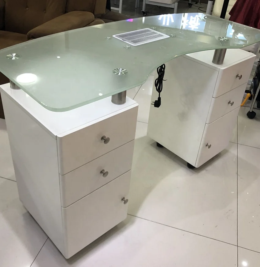 
Beauty Salon Supplies White Glass Manicure Desk / Nail Station with Extractor HY-MT041 