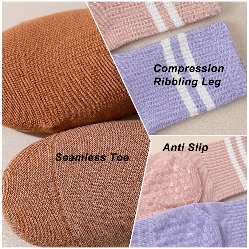Wholesale Bamboo Cotton Crew Anti Slip Dance Grip Non Slip Gel Bottom Pilates Reformer Yoga Pilates Socks For Women